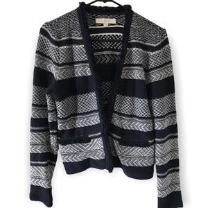 Loft navy blue and white tweed cardigan